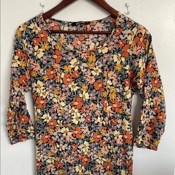 Floral Multicolor Fall Nursing Maxi Dress size S - Picture 3 of 8